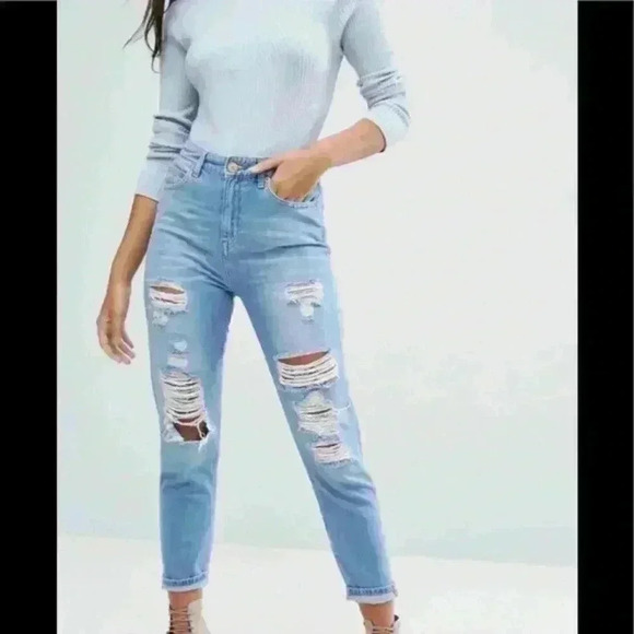 River Island Denim - River Island women’s high rise mom jeans 10R distressed NWT pants slouchy ripped
